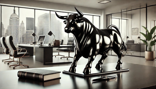 Black Charging Bull Statue – Bold and Powerful Decor for Professionals