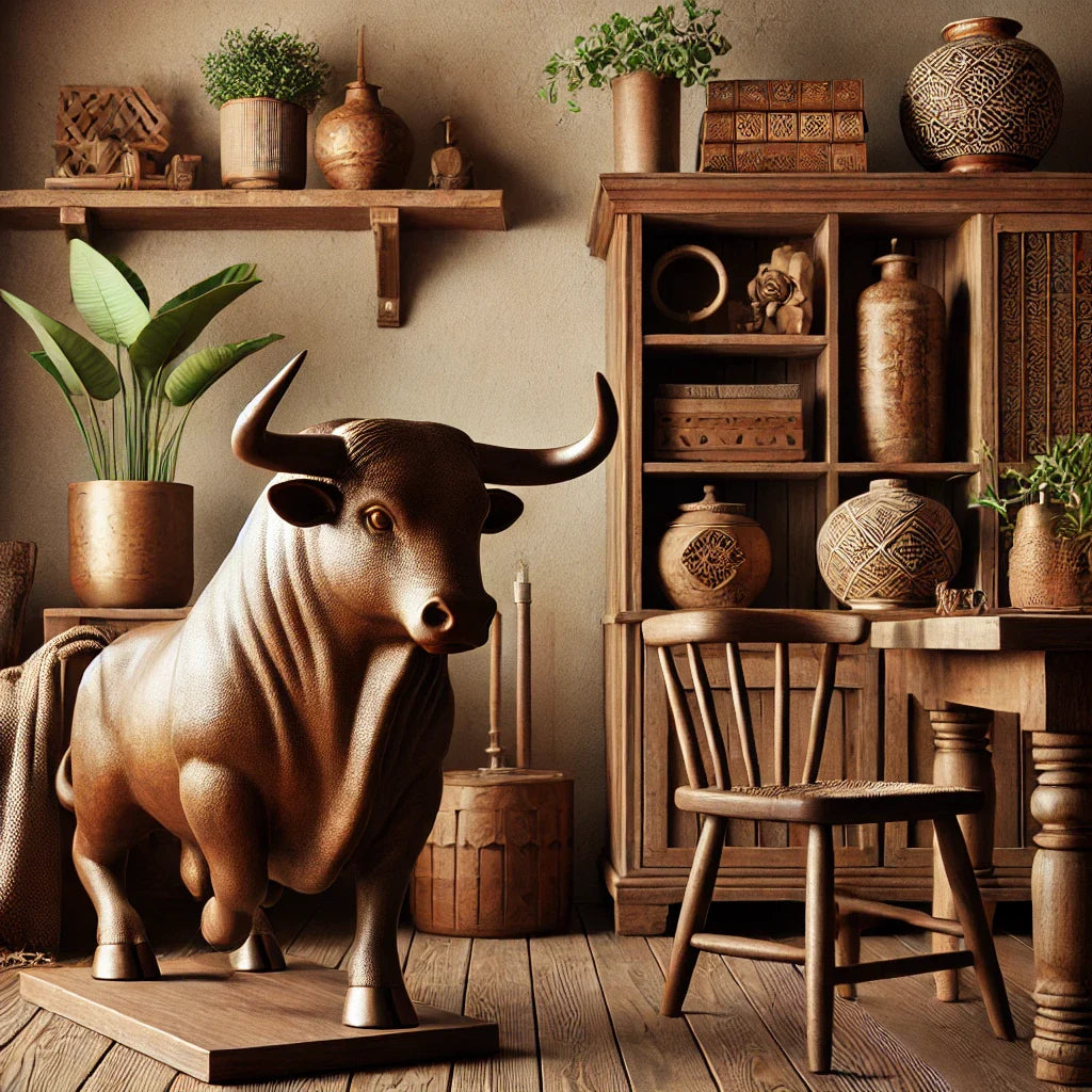 The Brown Charging Bull Statue – A Rustic Charm for Your Space