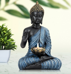 Black and Blue Buddha Statue with Candle Holder - HomiQ