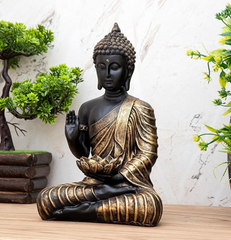Black and Golden Buddha Statue with Candle Holder - HomiQ