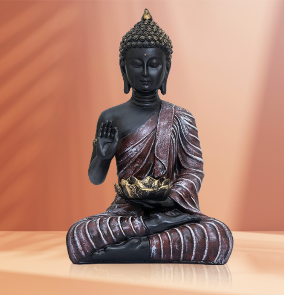 Black and Maroon Buddha Statue with Candle Holder - HomiQ