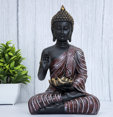 Black and Maroon Buddha Statue with Candle Holder - HomiQ