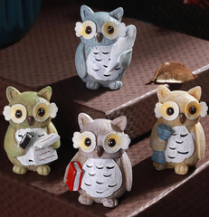 Brown & Beige Owl Miniature Figurine Showpieces - Set of 4 for Home Decor - HomiQ