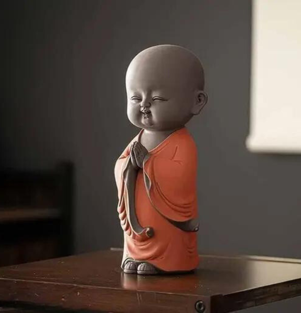 Orange Namaste Monk Statue - Traditional Home Decor - HomiQ