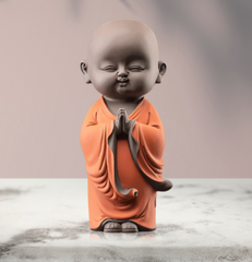 Orange Namaste Monk Statue - Traditional Home Decor - HomiQ