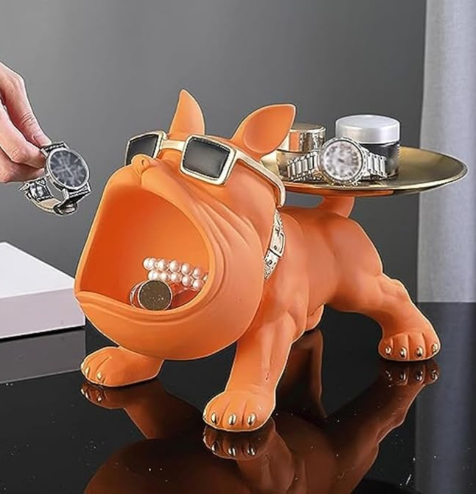 Orange Resin Bulldog Storage Sculpture