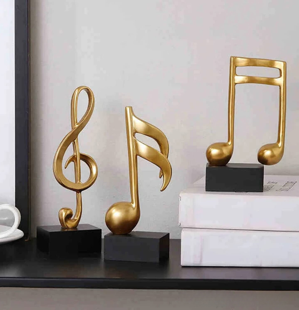 Resin Music Note Sculpture with Golden Finish