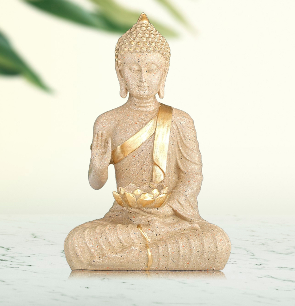 Sand Finish Rust Buddha Statue with Candle Holder - HomiQ
