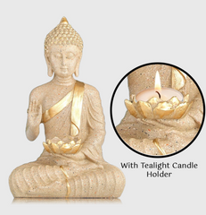 Sand Finish Rust Buddha Statue with Candle Holder - HomiQ