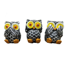 Set of 3 Black Gandhi Style Owl Figurines - HomiQ