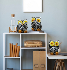 Set of 3 Black Gandhi Style Owl Figurines - HomiQ