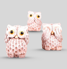 Set of 3 Pink Gandhi Style Owl Figurines - HomiQ